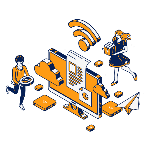 Connected team and technology illustration